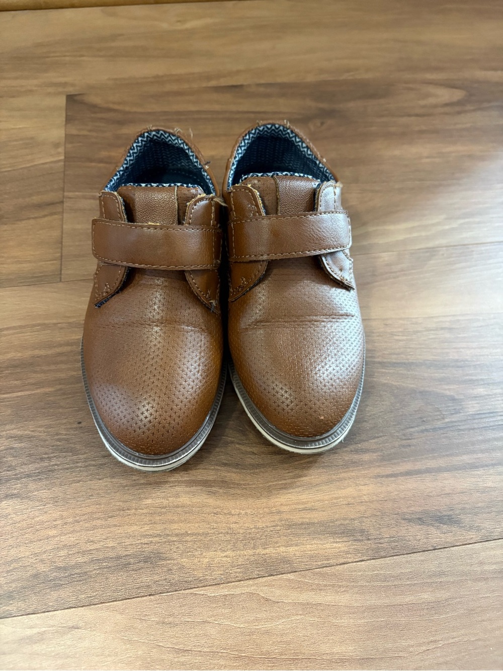 Classic Brown Kids Dress Shoes with Velcro Strap